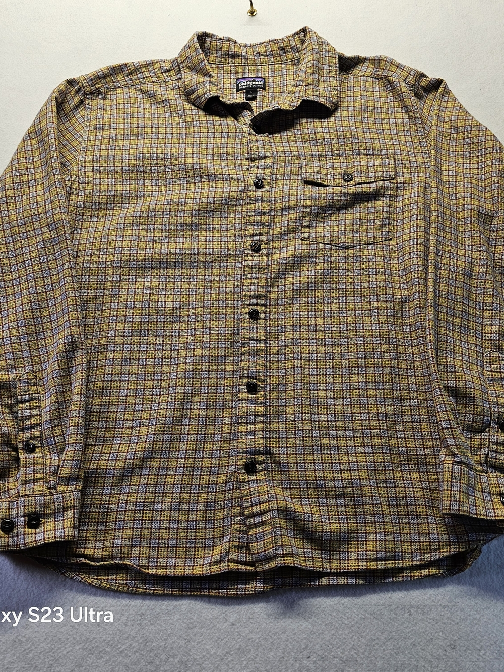 Patagonia Yellow and Blue Plaid Casual Button-Down Shirt